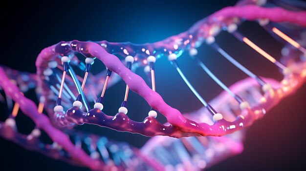 Estrutura do DNA em luz azul em fundo escuro IA generativa