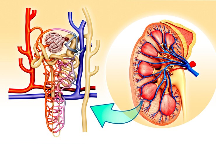 Foto estrutura do néfron em uma ilustração de rim