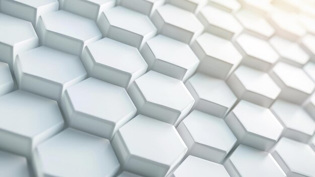 Foto estrutura hexagonal, fundo branco futurista e hexágono em relevo, luz de fundo branco e textura de sombra