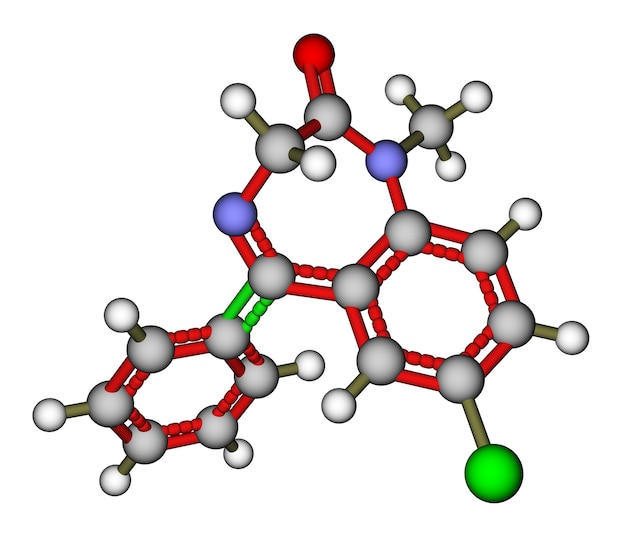 Estrutura molecular de medicação diazepam