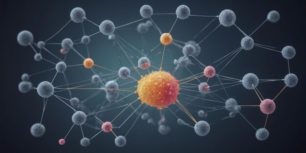 Foto estrutura molecular do átomo ilustração 3d do modelo de molécula e átomo para antecedentes científicos