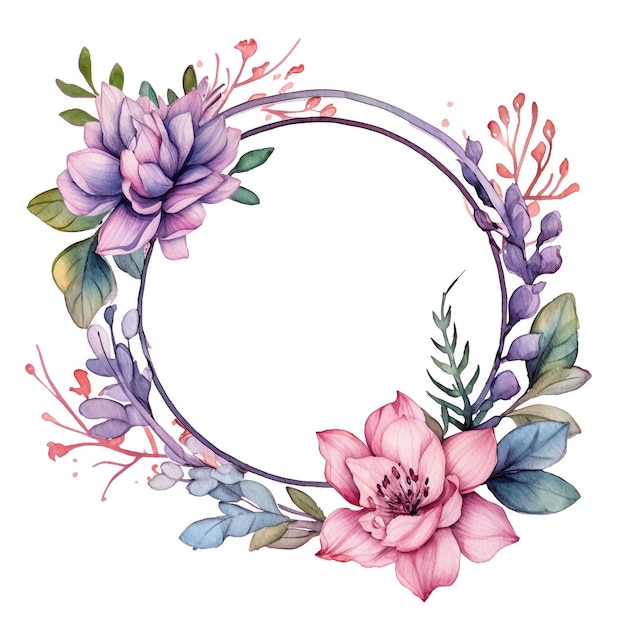Estrutura redonda ou coroa floral com flores forgetmenot snowberry e fantasia azul roxo e lilás