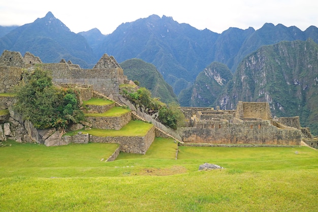 Estruturas antigas incas na cidadela de Machu Picchu, Patrimônio Mundial da UNESCO na região de Cuzco, Peru