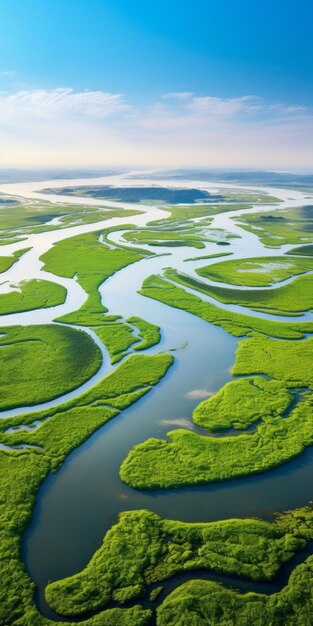 Estuário tranquilo Um pássaro sereno Uma vista da natureza Um rio majestoso