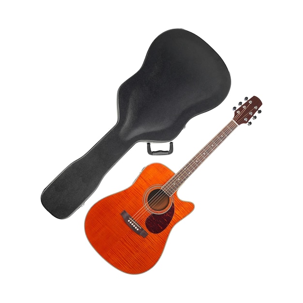 Estuche rígido de guitarra acústica naranja para instrumento musical