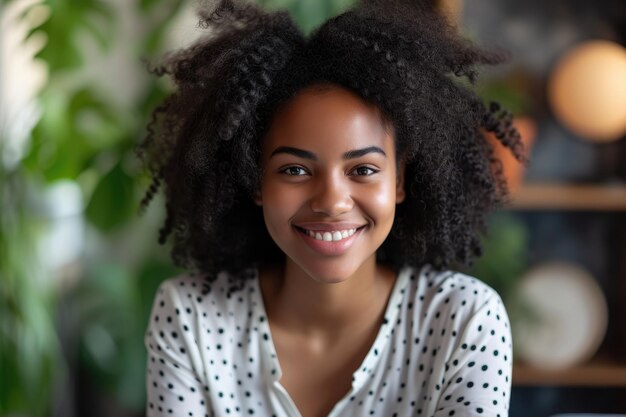 Estudante adolescente feliz de ascendência afro-americana estudando em uma universidade feminina.