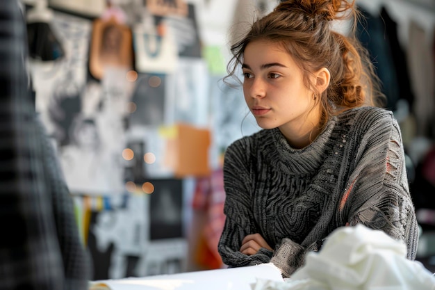 Estudante da Faculdade de Moda envolvida em um projeto de empoderamento das mulheres na indústria criativa