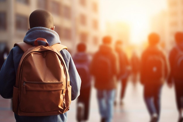 Estudante de escola imagem de fundo de luz desfocada