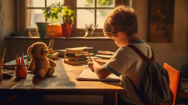 Estudante fazendo lição de casa em casa fazendo lições de casa crianças crianças na sala de leitura vista da sala de lectura