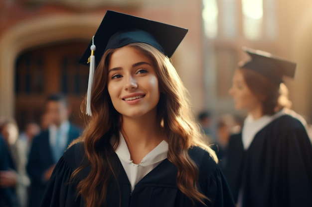 Estudante feliz começa a estudar Freshman na universidade gerada por IA