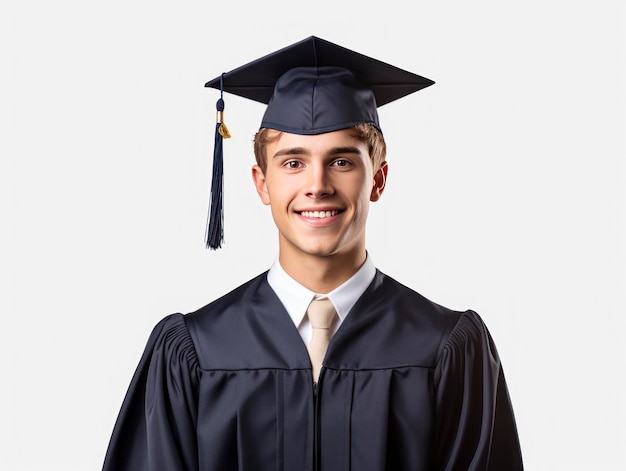 Estudante feliz se formou em traje universitário