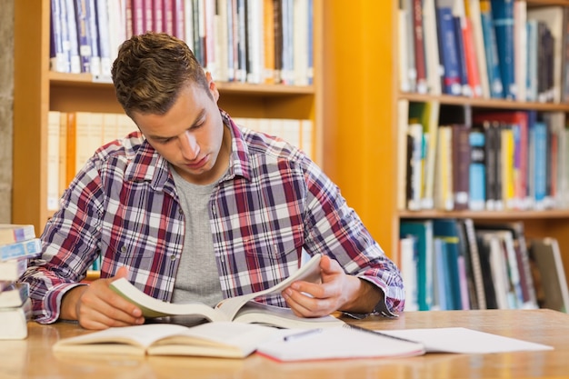 Estudante focado bonito estudando seus livros