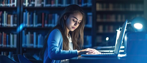 Estudante jovem estuda na biblioteca da escola