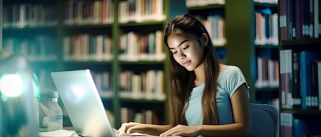 Estudante jovem estuda na biblioteca da escola