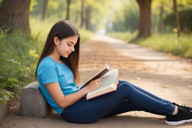 Foto estudante lendo um livro com as pernas cruzadas