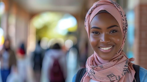 Estudante muçulmana negra feliz na universidade retrato de si mesma para perspectivas desejar Generative Ai