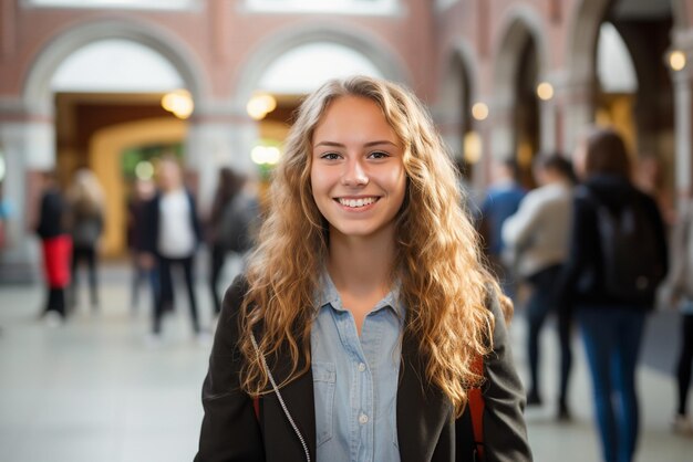 Estudante sorrindo para a câmera na universidade