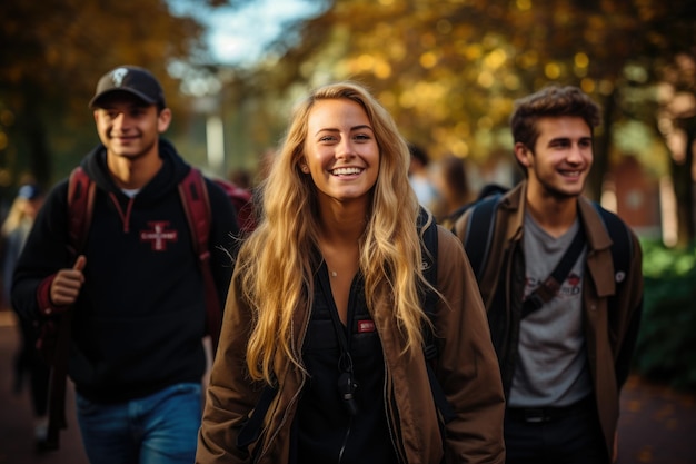 Estudante universitário com amigos ao ar livre Estudante universitario a trabalhar no campus da faculdade IA generativa