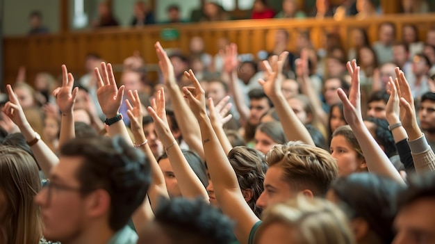 Estudantes ansiosos envolvendo-se em discussões dinâmicas na sala de palestras