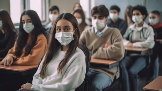 estudantes do ensino médio que usam máscara facial