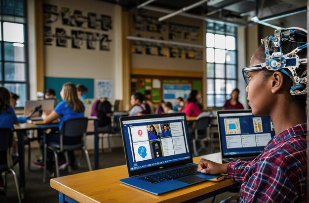 Foto estudantes envolvidos na tecnologia aprendizagem aprimorada