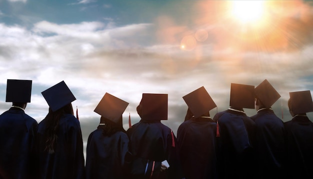 Foto estudantes graduados com chapéu de formatura