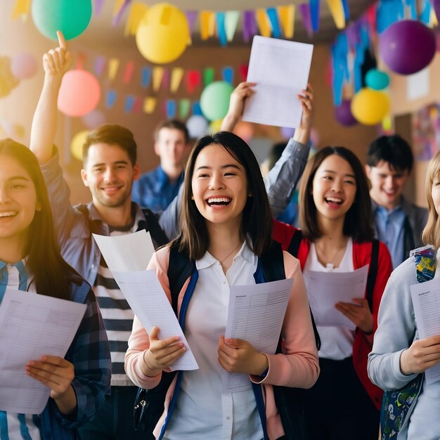 Foto estudantes que passam no exame