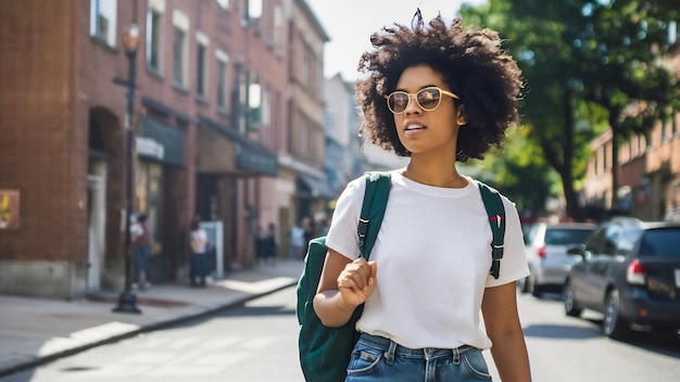 Estudiante afroamericano caminando por la calle