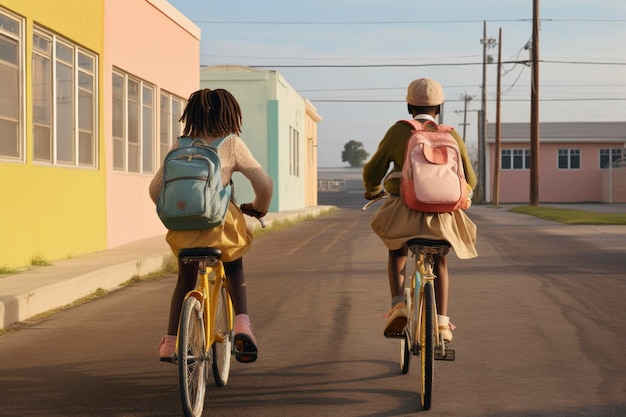 Estudiante andando en bicicleta de regreso a la escuela