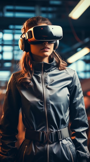 Estudiante con auriculares de realidad virtual en un aula inmerso en una experiencia virtual educativa