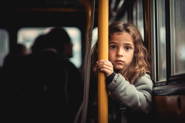 Estudiante en el autobús escolar que parece preocupado debido a la intimidación Combatir la intimidación