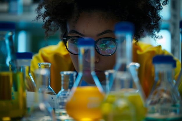 Un estudiante científico llevando a cabo un experimento en un laboratorio
