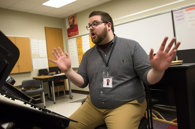 Un estudiante dando una presentación a un grupo de amigos.