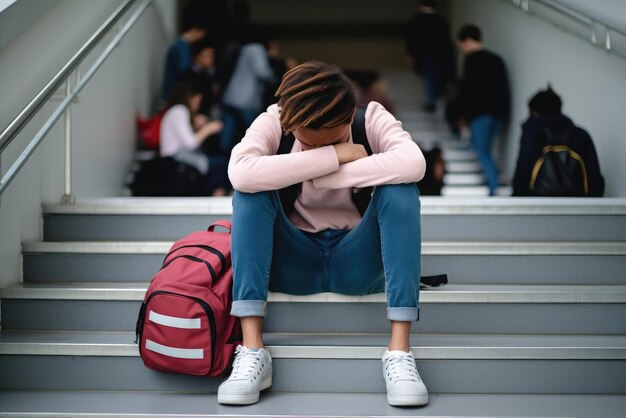 Foto estudiante deprimido en la escuela salud conductual y mental