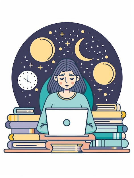 Estudiante diligente rodeado de libros y tecnología durante la sesión de estudio nocturna IA generativa