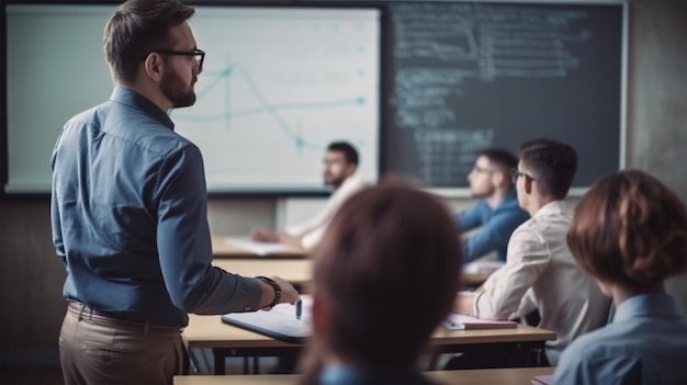 Foto estudiante de enseñanza docente en el aula en la universidad