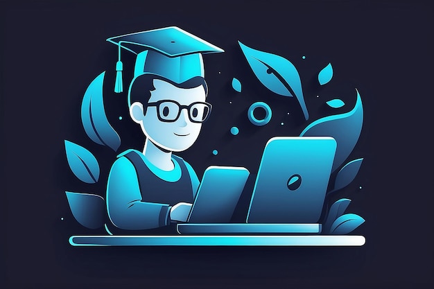 Estudiante estudiando en Laptop icono vectorial lleno de signo plano para concepto móvil y diseño web Estudiante de posgrado estudiando en línea icono de glifo e aprendizaje símbolo ilustración de logotipo gráficos vectoriales