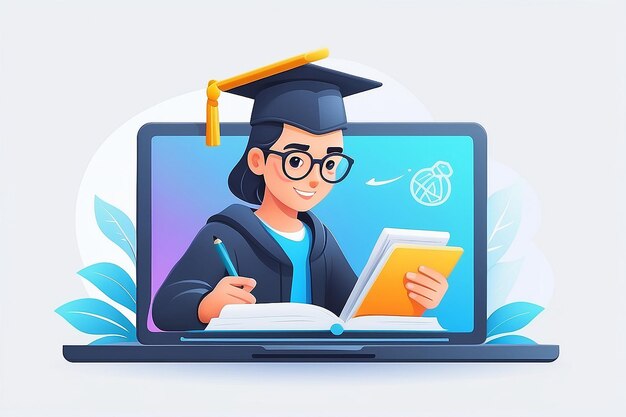 Estudiante estudiando en Laptop icono vectorial lleno de signo plano para concepto móvil y diseño web Estudiante de posgrado estudiando en línea icono de glifo e aprendizaje símbolo ilustración de logotipo gráficos vectoriales