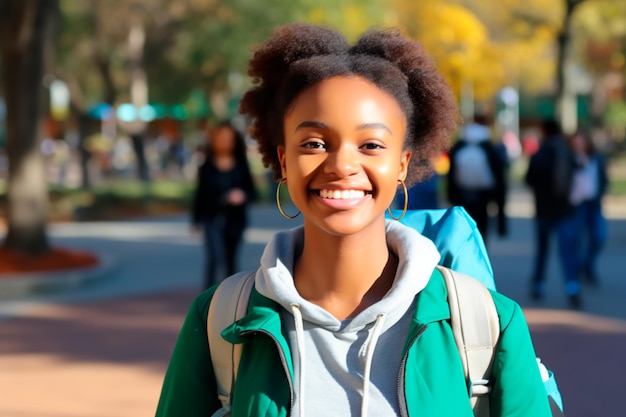 Estudiante feliz comienza a estudiar primer año en la universidad IA generada