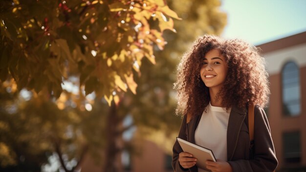 Estudiante feliz Retrato de una estudiante con libros