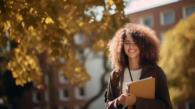 Estudiante feliz Retrato de una estudiante con libros