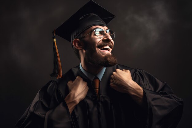 Estudiante graduado de hombre feliz celebrando la graduación