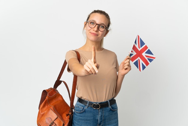 Estudiante de inglés aislado en blanco