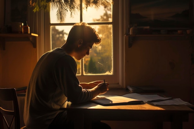 Un estudiante leyendo un libro.