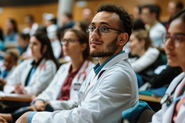 Un estudiante de medicina en una sala de conferencias