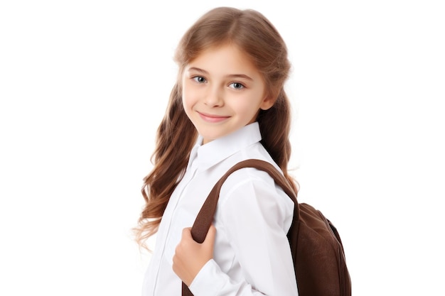 Estudiante con mochila aislada en blanco