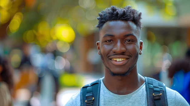 Estudiante negro feliz en la universidad con un retrato de sí mismo perspectivas deseos generativo Ai