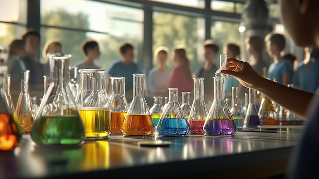 "Estudiante realizando un experimento interactivo de química"