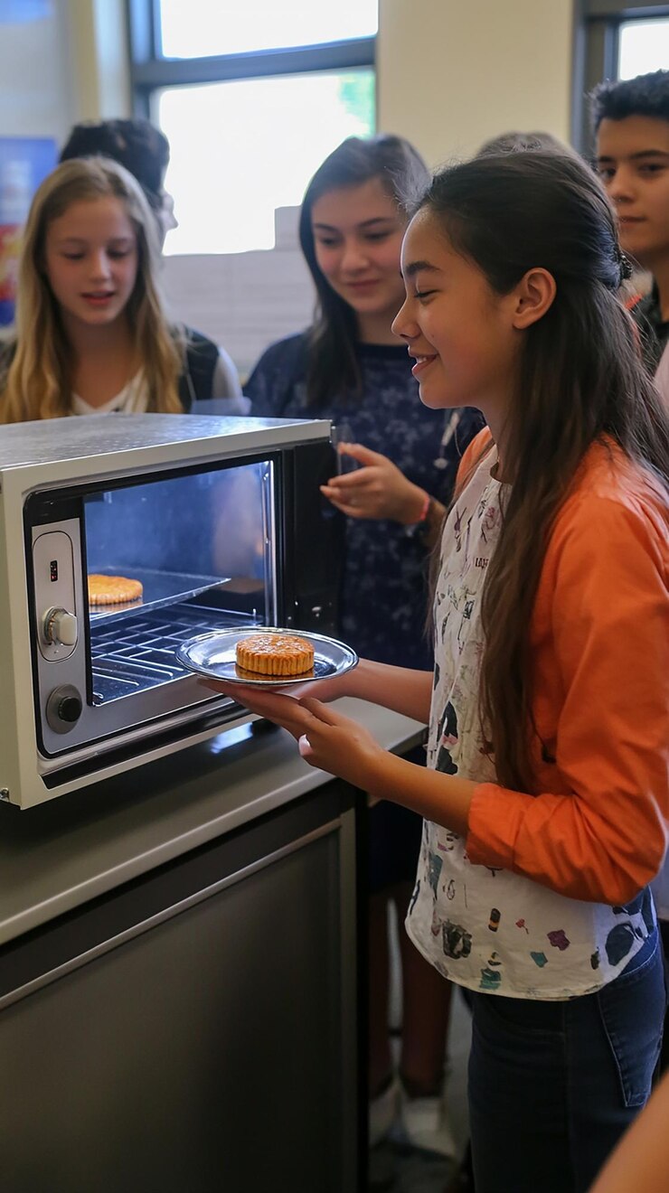 Foto estudiante de secundaria con un proyecto de horno solar casero