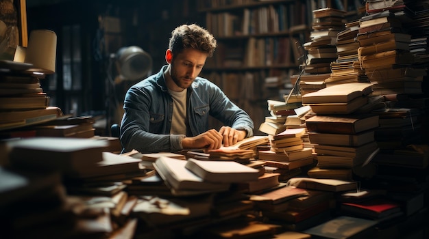 Estudiante sentado en la biblioteca